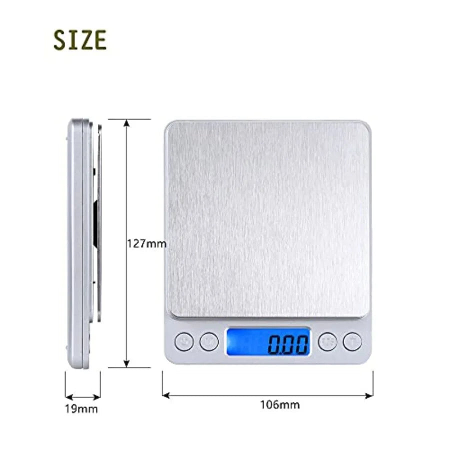 Small Digital Scale 3kg/0.1g Kitchen Food Scale with Blue Backlit LCD Display