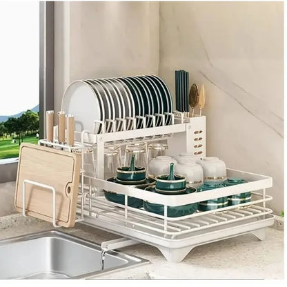 Double-Tier Extendable Dish Drainer – Large-Capacity Utensil Rack & Draining Board
