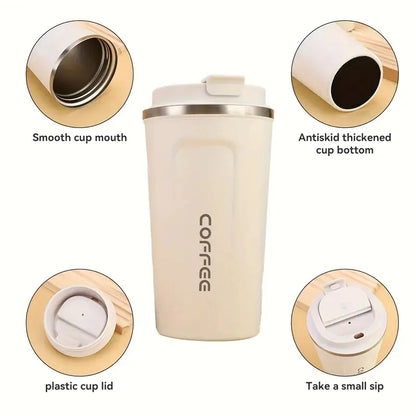 Coffee travel cup, leak proof stainless steel reusable thermos, matte surface