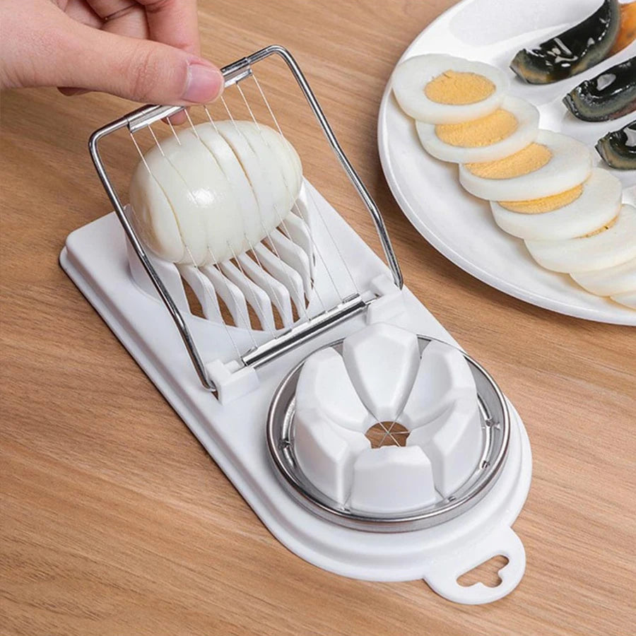 Multifunctional PP Base egg cutter 2-in-1 stainless steel wire pull egg cutter