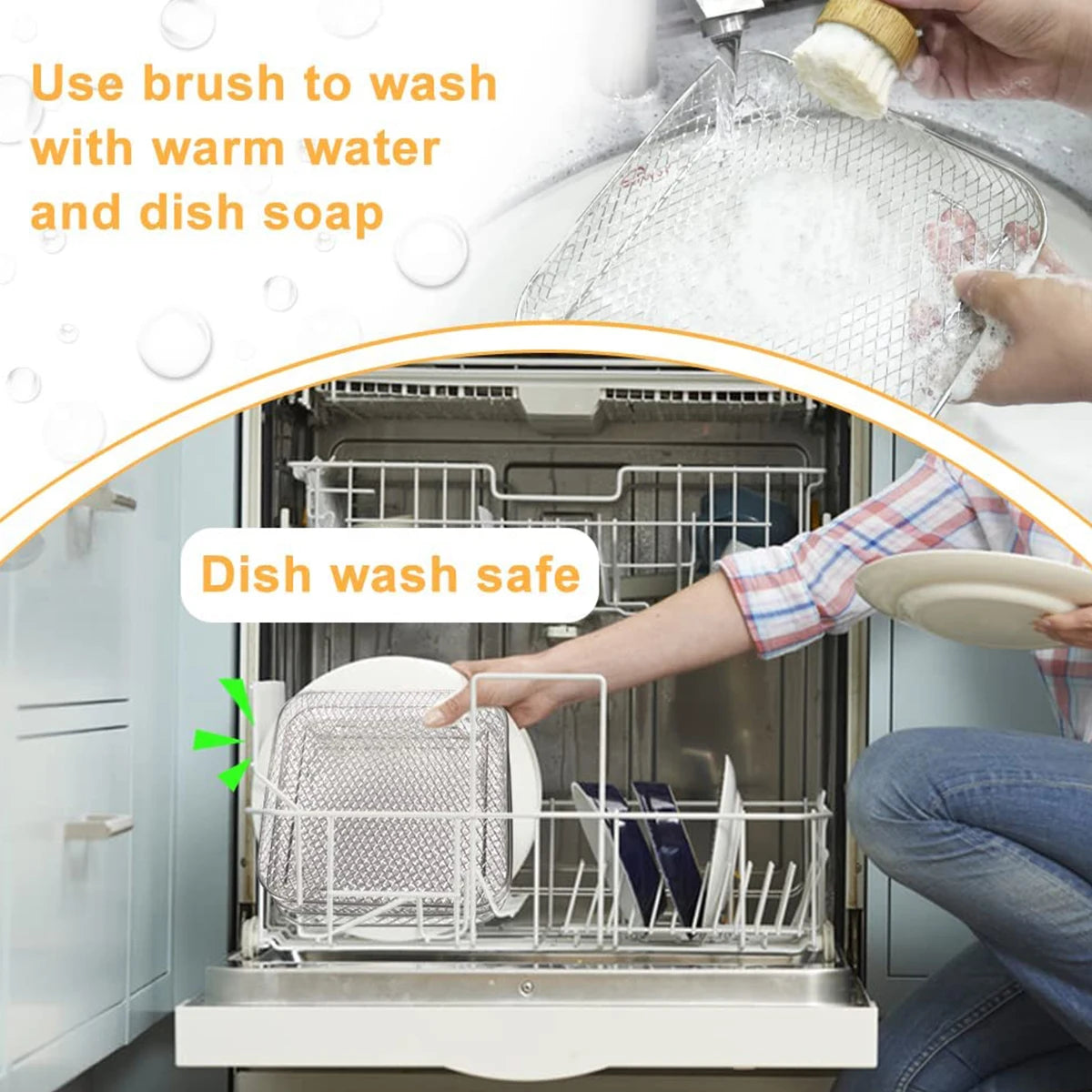 3Layer Air Fryer Racks Stainless Steel Square Air Fryer Basket Tray Stackable