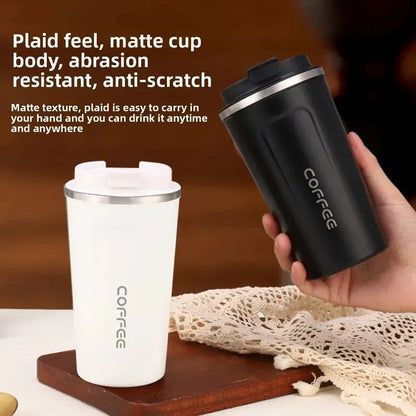 Coffee travel cup, leak proof stainless steel reusable thermos, matte surface