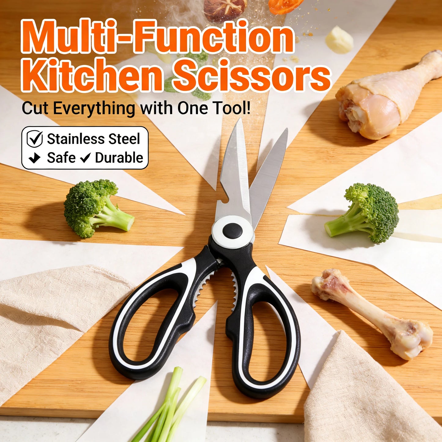 All In One Multipurpose Kitchen Scissors Heavy Duty Sharp Ergonomic Shears
