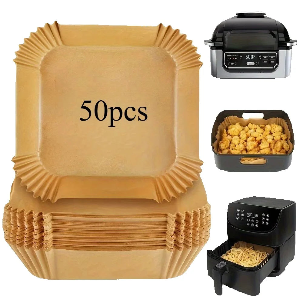 50pcs 8in Square Air Fryer Parchment Liners - Non-Stick Food Grade, Fit 5-8QT Basket