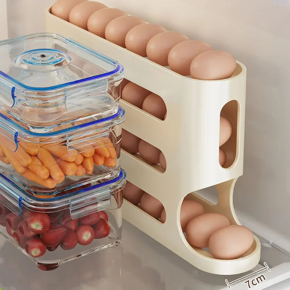 4 Layers Automatic Rolling Egg Holder Rack Fridge Egg Storage Box Container