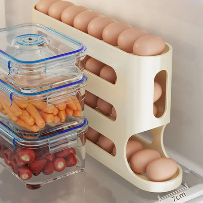 4 Layers Automatic Rolling Egg Holder Rack Fridge Egg Storage Box Container