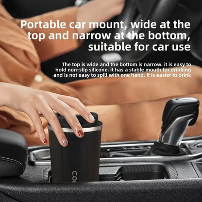 Coffee travel cup, leak proof stainless steel reusable thermos, matte surface