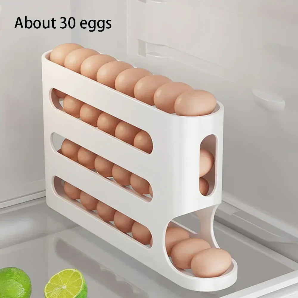 4 Layers Automatic Rolling Egg Holder Rack Fridge Egg Storage Box Container