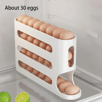 4 Layers Automatic Rolling Egg Holder Rack Fridge Egg Storage Box Container