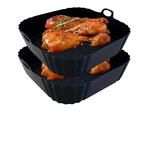 1Pc Silicone Air Fryer Pot Tray with Handle, Square Air Fryer Baking Pan, Reusable Air Fryer