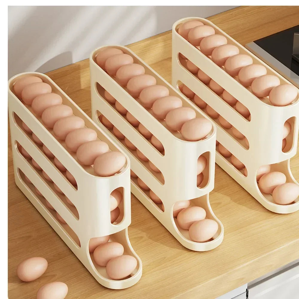 4 Layers Automatic Rolling Egg Holder Rack Fridge Egg Storage Box Container