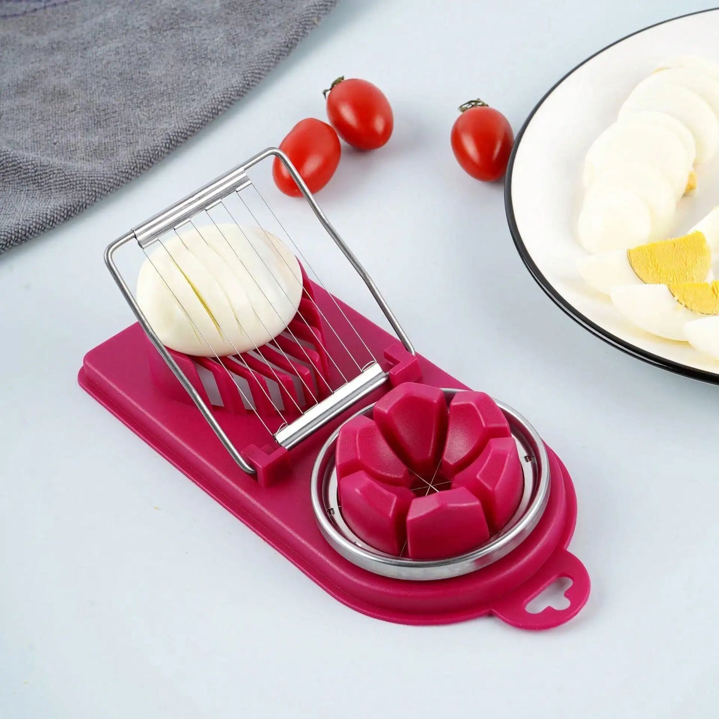 Multifunctional PP Base egg cutter 2-in-1 stainless steel wire pull egg cutter