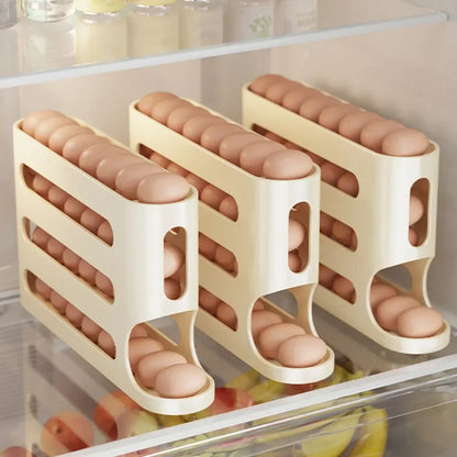 4 Layers Automatic Rolling Egg Holder Rack Fridge Egg Storage Box Container