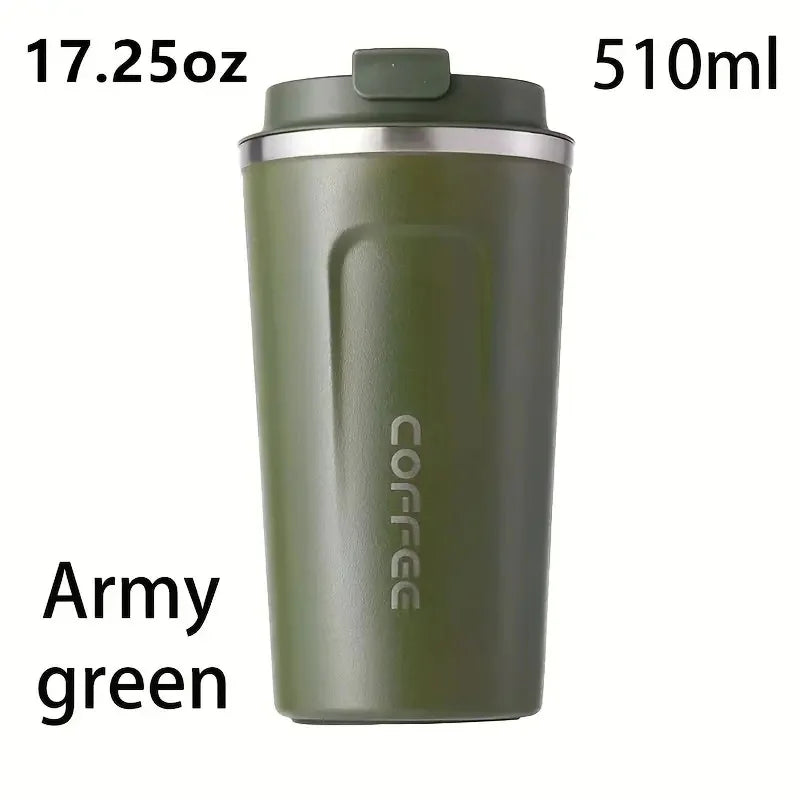 Coffee travel cup, leak proof stainless steel reusable thermos, matte surface