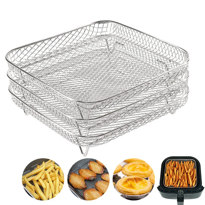 3Layer Air Fryer Racks Stainless Steel Square Air Fryer Basket Tray Stackable