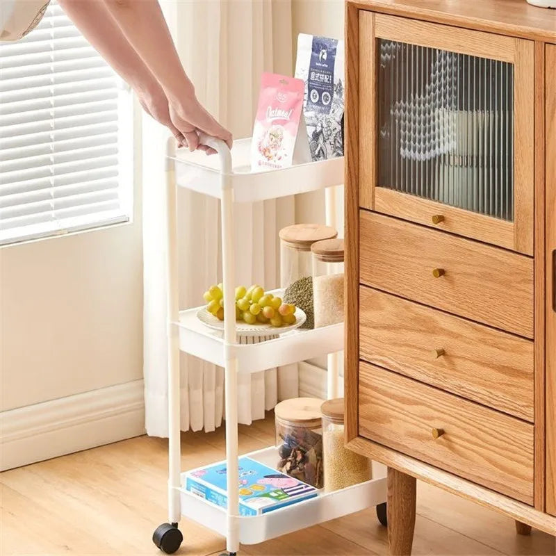 Trolley with Handlebar and Storage Rack, Floor-Standing, Multi-Layer Storage