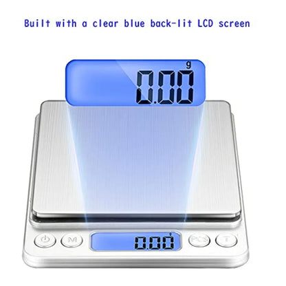 Small Digital Scale 3kg/0.1g Kitchen Food Scale with Blue Backlit LCD Display