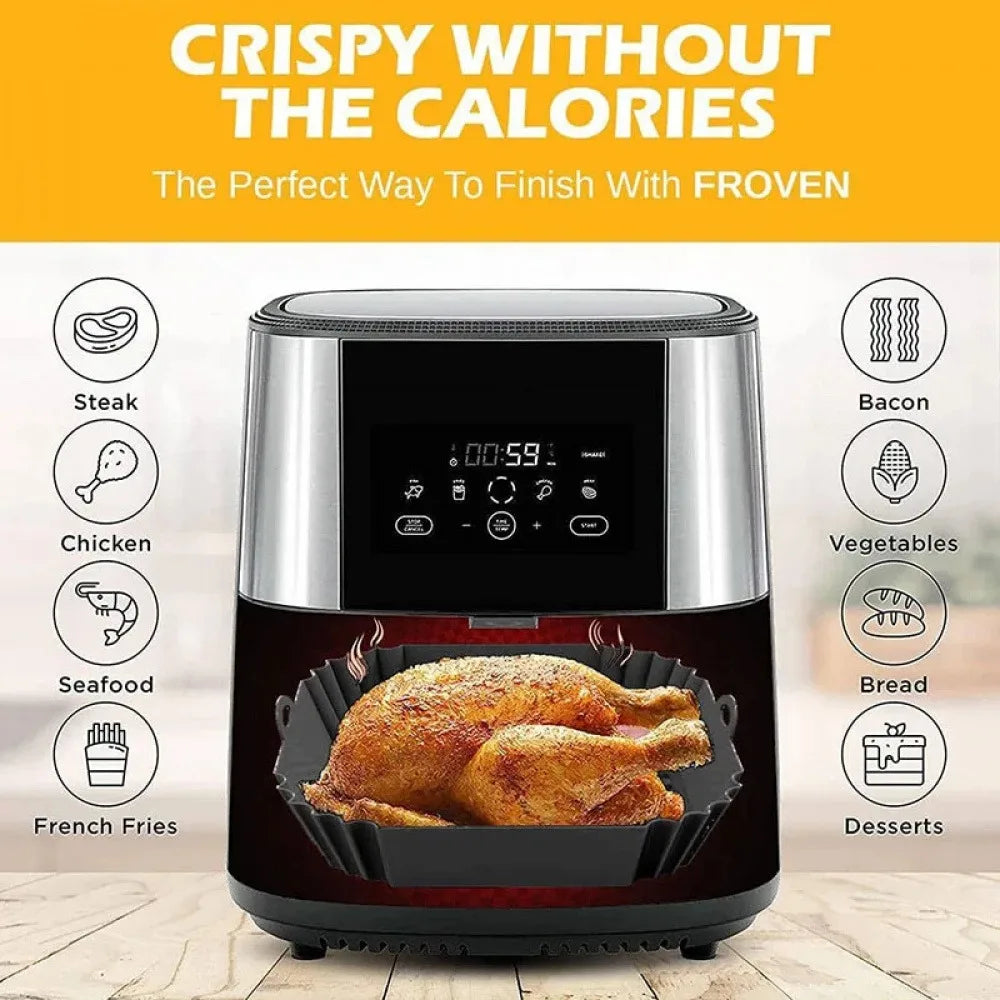1Pc Silicone Air Fryer Pot Tray with Handle, Square Air Fryer Baking Pan, Reusable Air Fryer