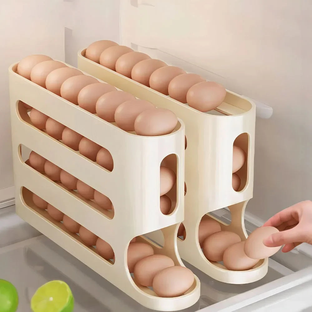4 Layers Automatic Rolling Egg Holder Rack Fridge Egg Storage Box Container