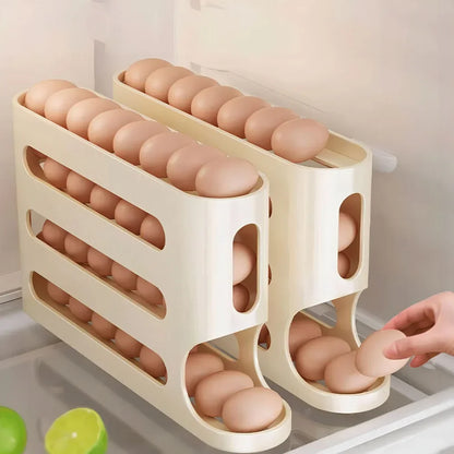 4 Layers Automatic Rolling Egg Holder Rack Fridge Egg Storage Box Container