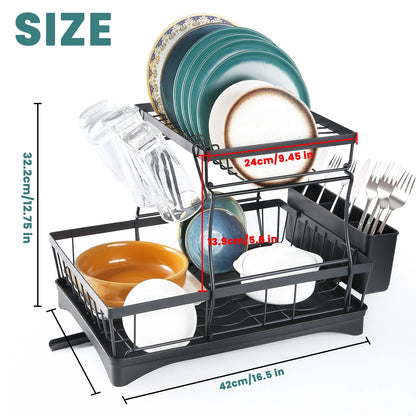 Large 2-tier dish drying rack for kitchen countertops, removable large-capacity