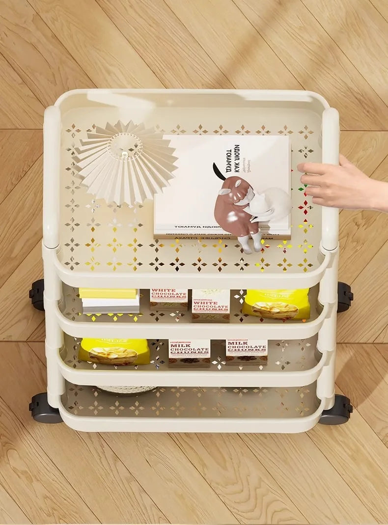 Trolley with Handlebar and Storage Rack, Floor-Standing, Multi-Layer Storage