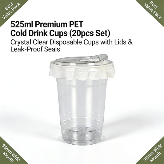 20 PCS PET Cold Drink Cups with Lids Leak-Proof Disposable Clear Plastic Cups