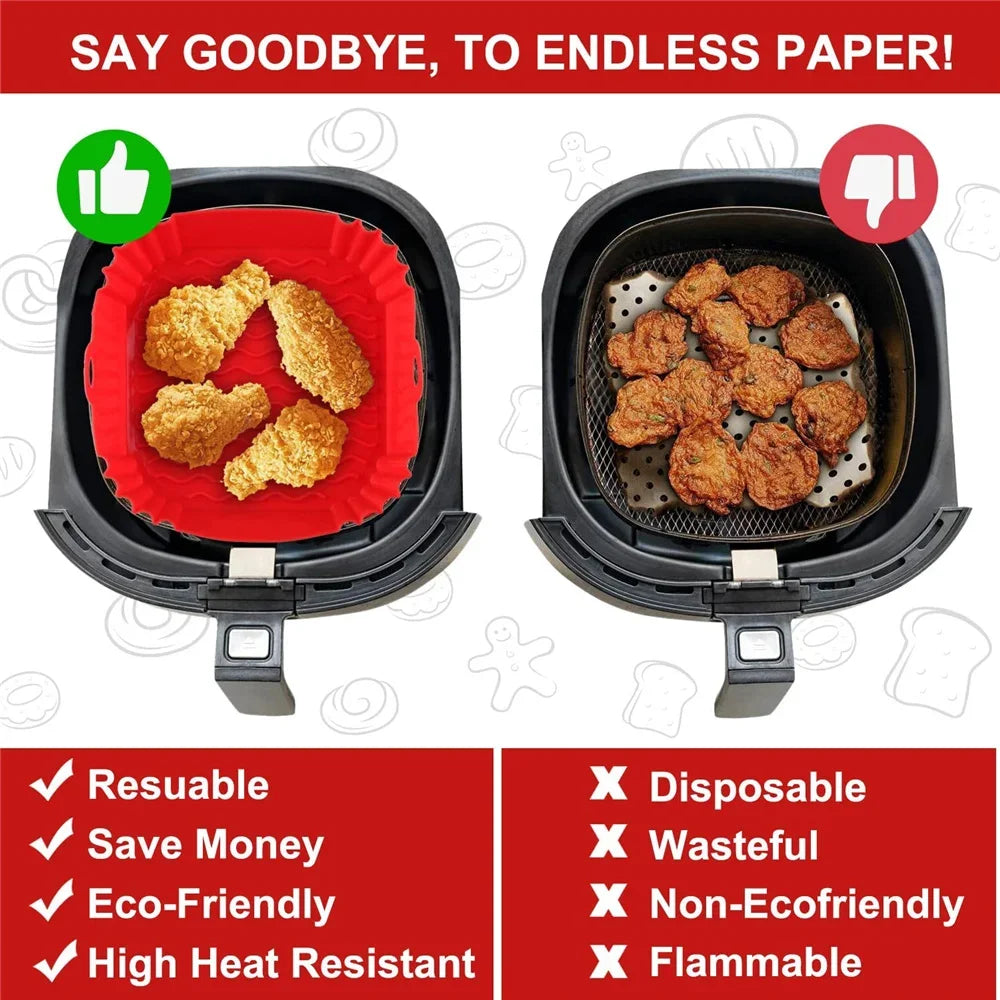 Reusable Airfryer Pan Liner Accessories Silicone Air Fryers Oven Baking Tray Pizza Chicken