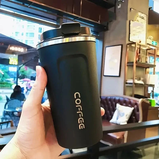 Coffee travel cup, leak proof stainless steel reusable thermos, matte surface