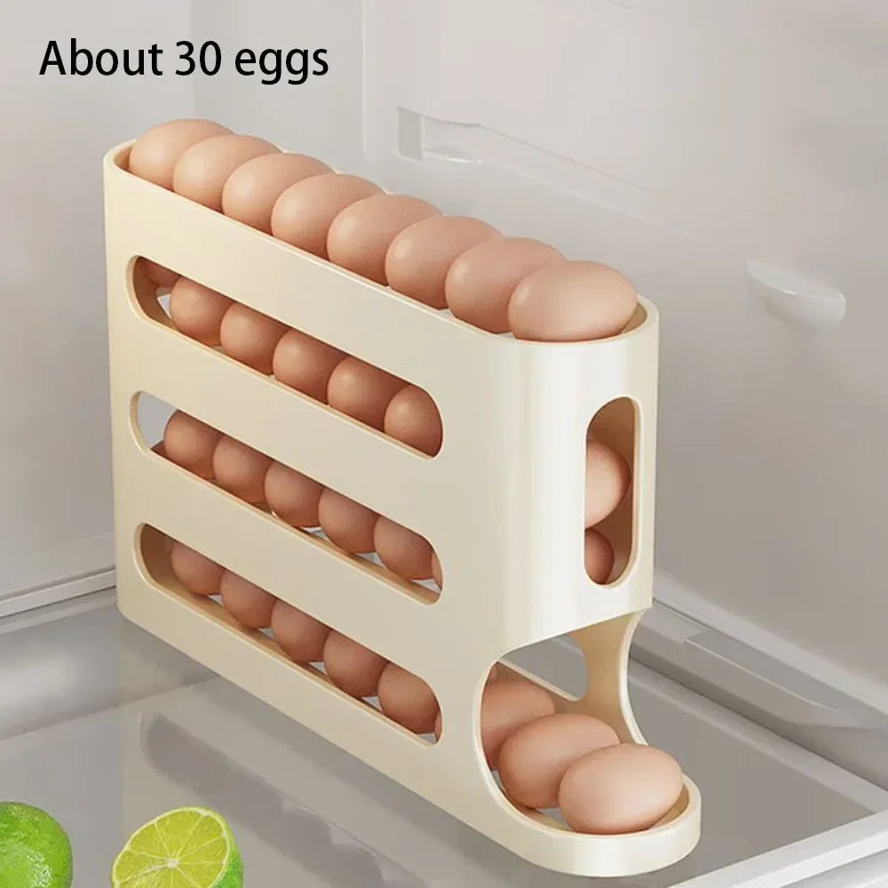 4 Layers Automatic Rolling Egg Holder Rack Fridge Egg Storage Box Container