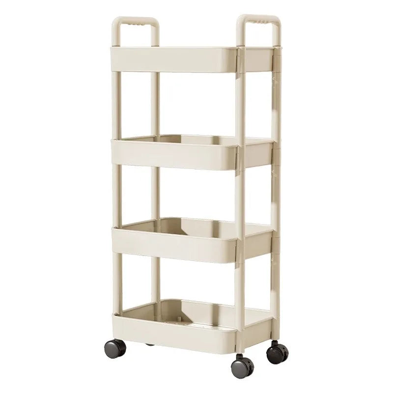 Trolley with Handlebar and Storage Rack, Floor-Standing, Multi-Layer Storage