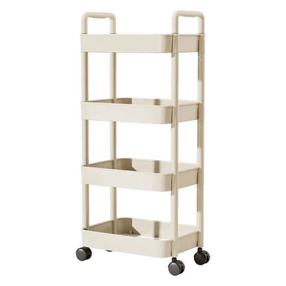 Trolley with Handlebar and Storage Rack, Floor-Standing, Multi-Layer Storage