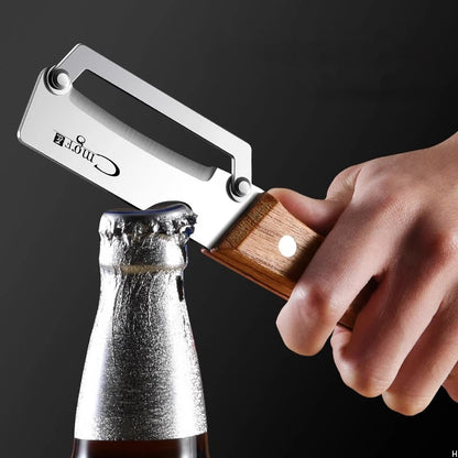 Stainless steel peeler with wooden handle for peeling and slicing fruits and vegetables