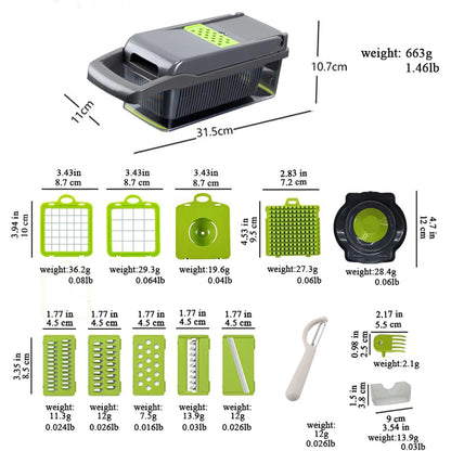 16 x 1 Kitchen professional chopper-type slicer, multifunctional food chopper,