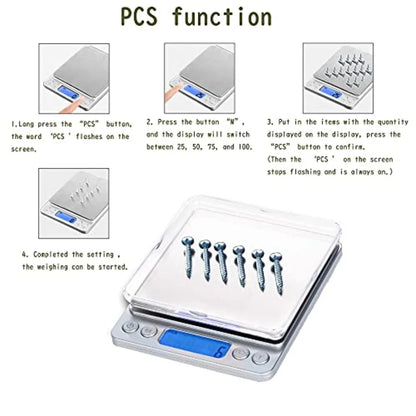 Small Digital Scale 3kg/0.1g Kitchen Food Scale with Blue Backlit LCD Display