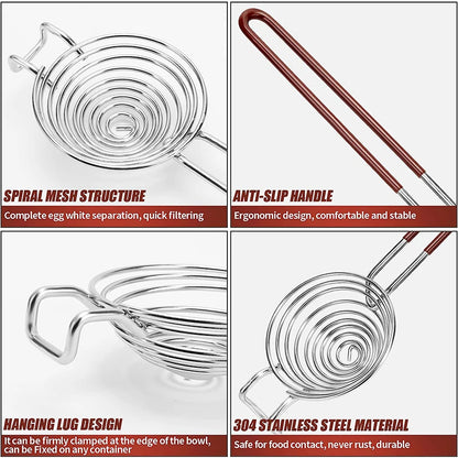 LMETJMA Egg Separator Long Handle Egg White Separator Food Grade Stainless Steel
