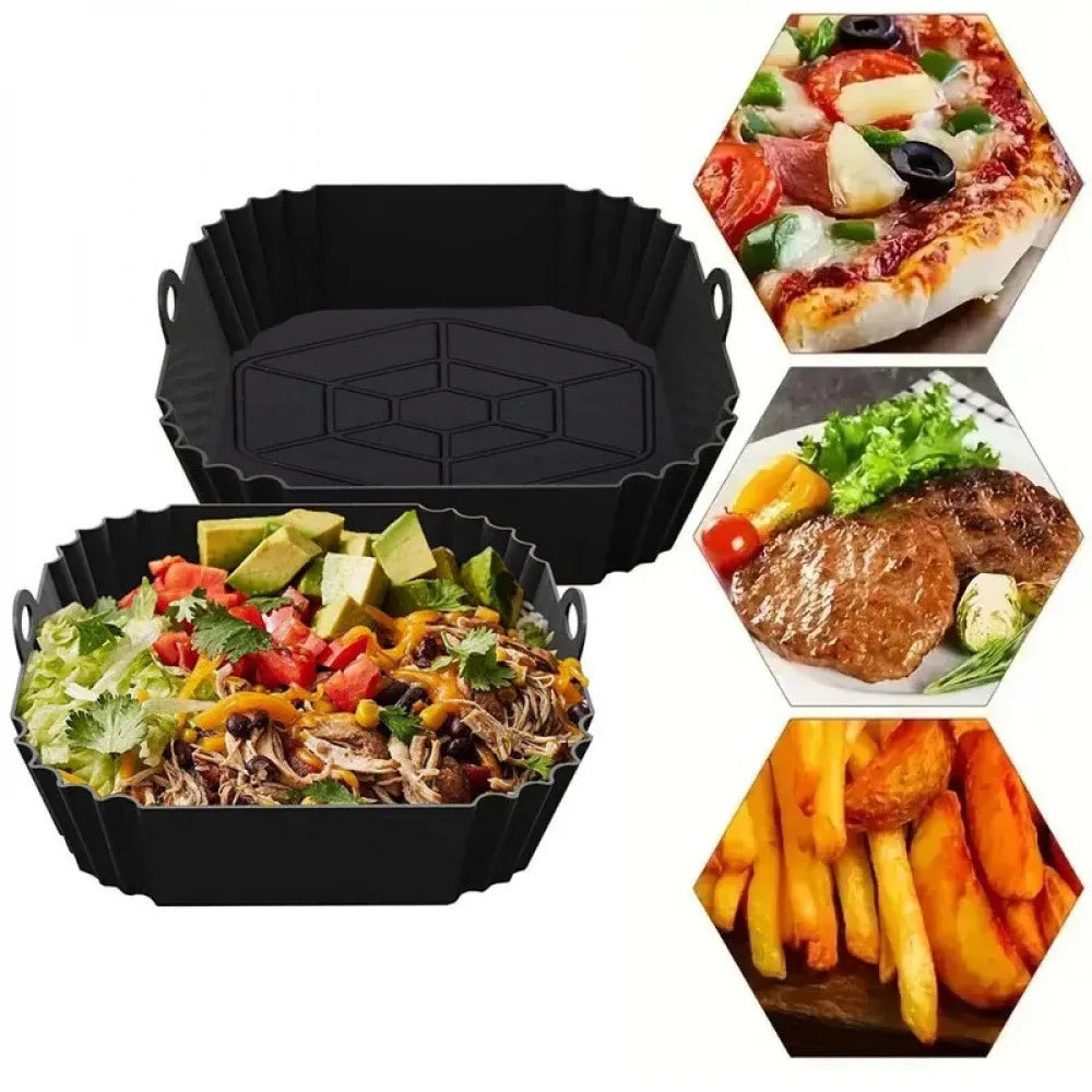1Pc Silicone Air Fryer Pot Tray with Handle, Square Air Fryer Baking Pan, Reusable Air Fryer