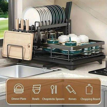 Double-Tier Extendable Dish Drainer – Large-Capacity Utensil Rack & Draining Board