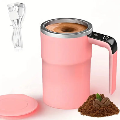 Smart mixing coffee cup LED display|USB charging|magnetic mixing function