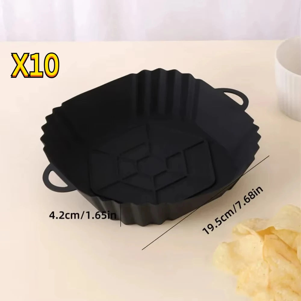 1Pc Silicone Air Fryer Pot Tray with Handle, Square Air Fryer Baking Pan, Reusable Air Fryer
