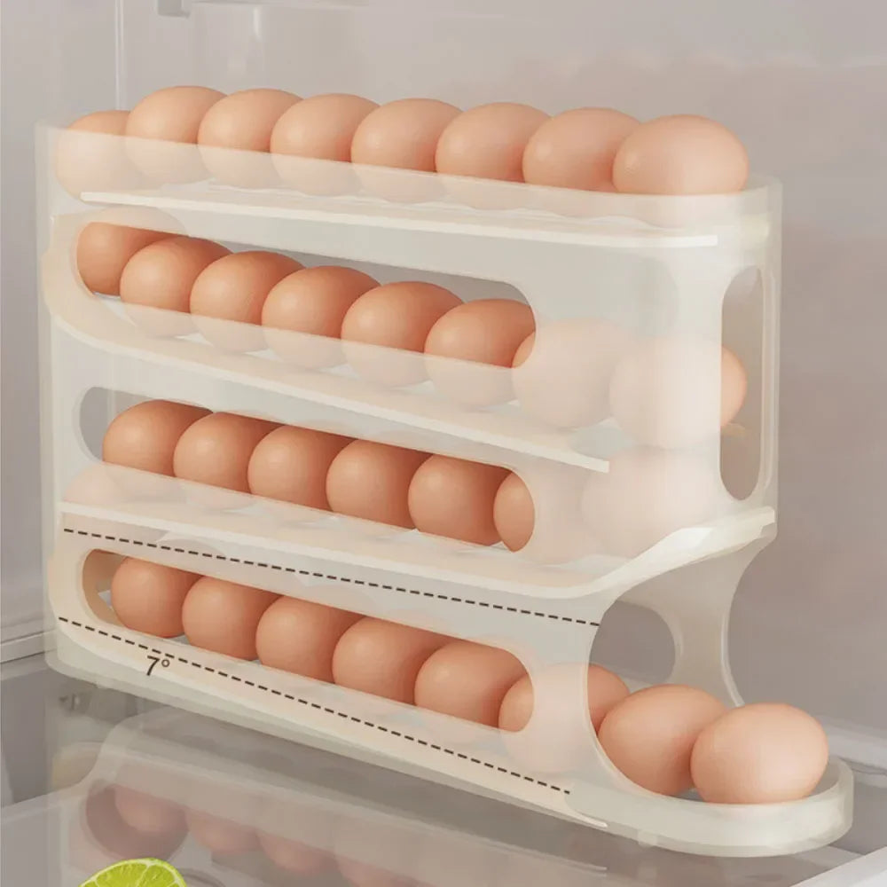 4 Layers Automatic Rolling Egg Holder Rack Fridge Egg Storage Box Container