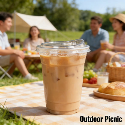 20 PCS PET Cold Drink Cups with Lids Leak-Proof Disposable Clear Plastic Cups
