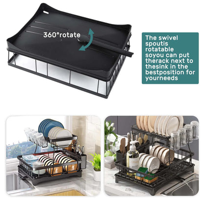 Large 2-tier dish drying rack for kitchen countertops, removable large-capacity